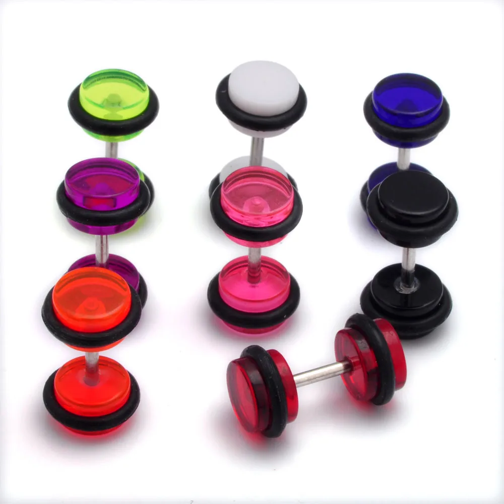 HOT 2PCS Acrylic Neon Faux Fake Cheater Earring Studs Barbell Ear Plug Earlet Gauge Taper ear piercings For Men Women 6-8mm