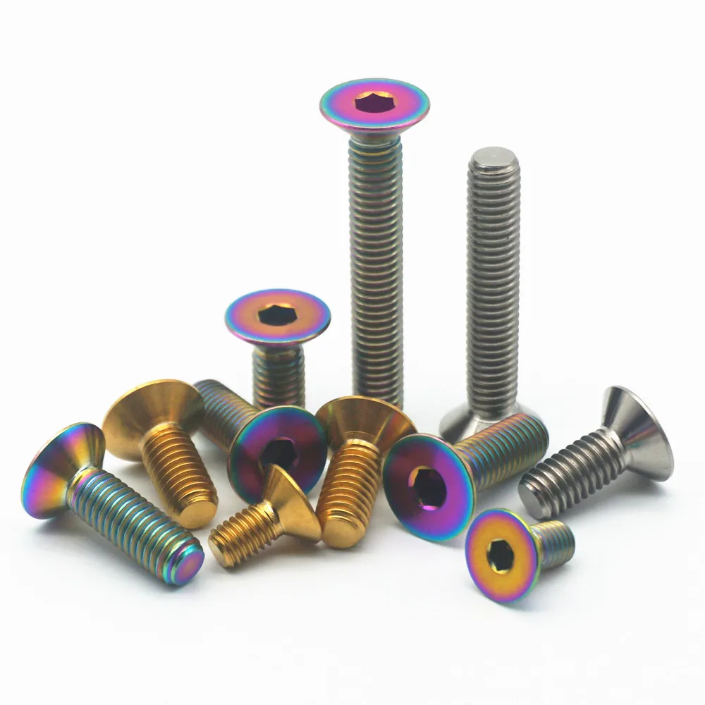 Titanium Bolts M3 M4 M5 M6 Countersunk Allen Hex Head Gold Rainbow Color Hexagon Socket Titanium Screws Fastener 4-6pcs