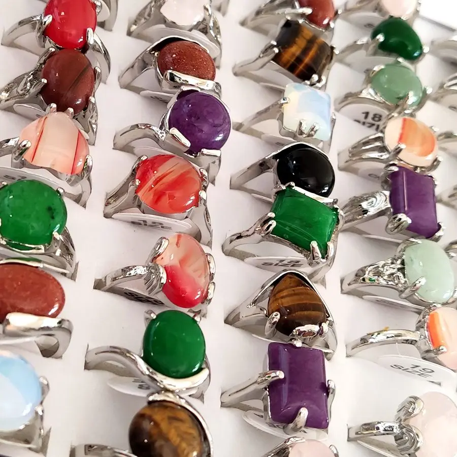 12pcs/lot المرأة سحر الدائري الفضة مطلي الملونة الحجر الطبيعي خواتم خمر هدايا مجوهرات الزفاف #5