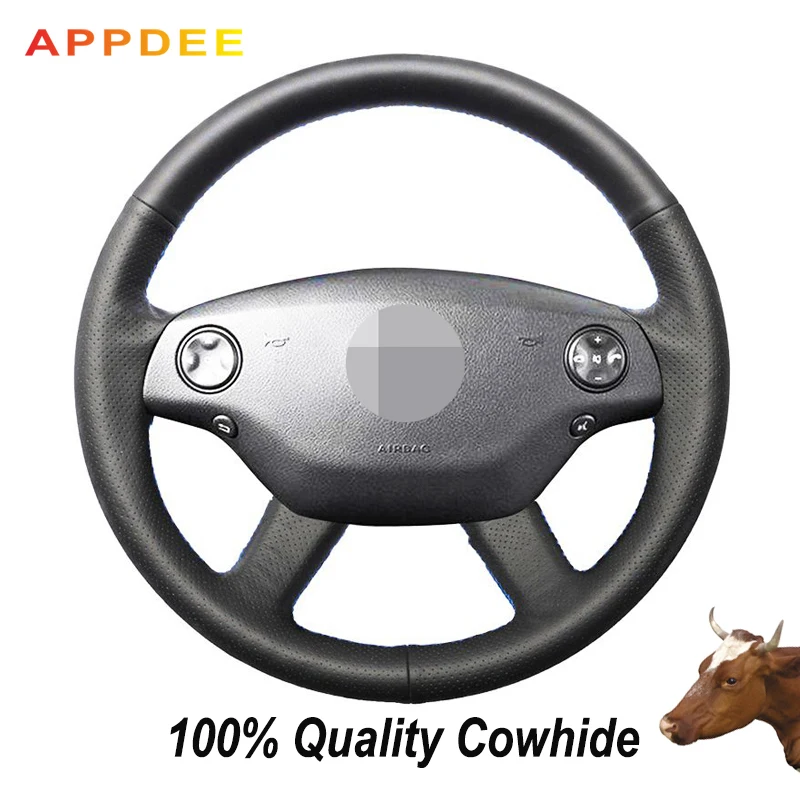 Hand-stitched Black Genuine  Leather Steering Wheel Cover for Mercedes Benz S-Class 2006 2007 2008 S350