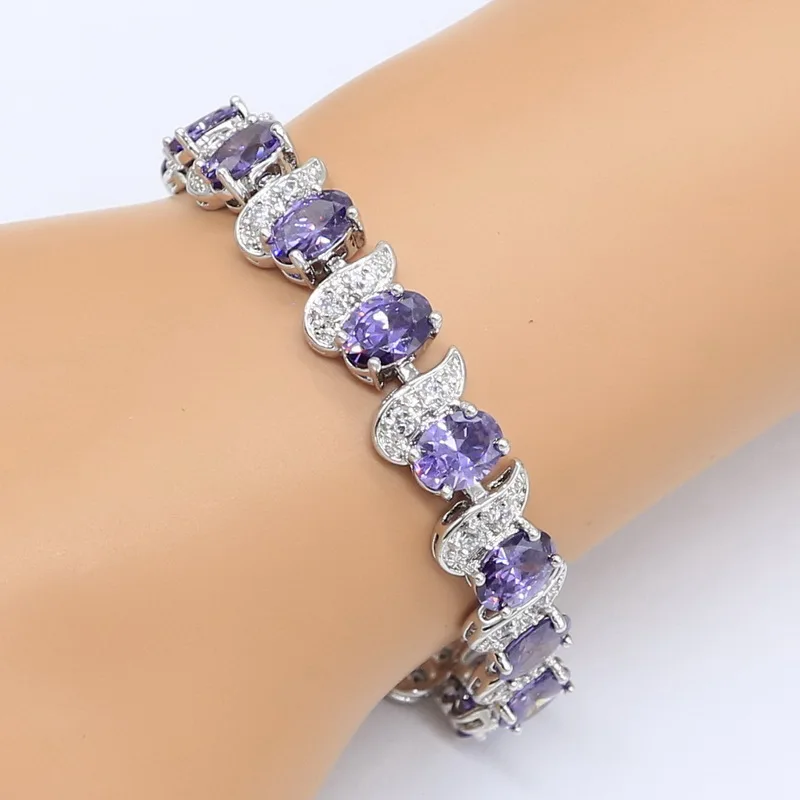 Dubai Jewelry Sets for Women Wedding Purple Amethyst Necklace Pendant Earrings Ring Bracelet Gift Box