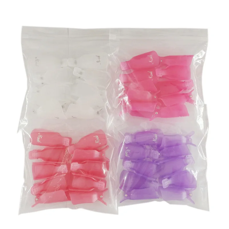 Pinzas de plástico para uñas, 10 piezas, removedor de esmalte de Gel UV, herramienta de envoltura, líquido para la eliminación de barniz, herramientas de manicura