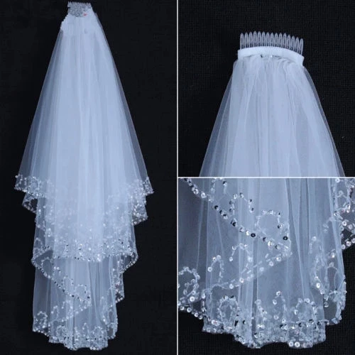 Double Tiered Veil Beads para casamento, Bridal Veil Beads, Informar, recém-Design, comprimento do cotovelo, branco marfim, 2T