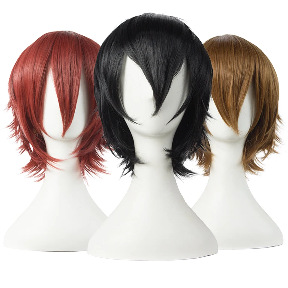 AILIADE สังเคราะห์สั้นตรง Wigs กับ Bangs สูงอุณหภูมิความต้านทาน Anime Party เครื่องแต่งกาย Cosplay วิกผมสำหรับผู้ชายและผู้หญิง