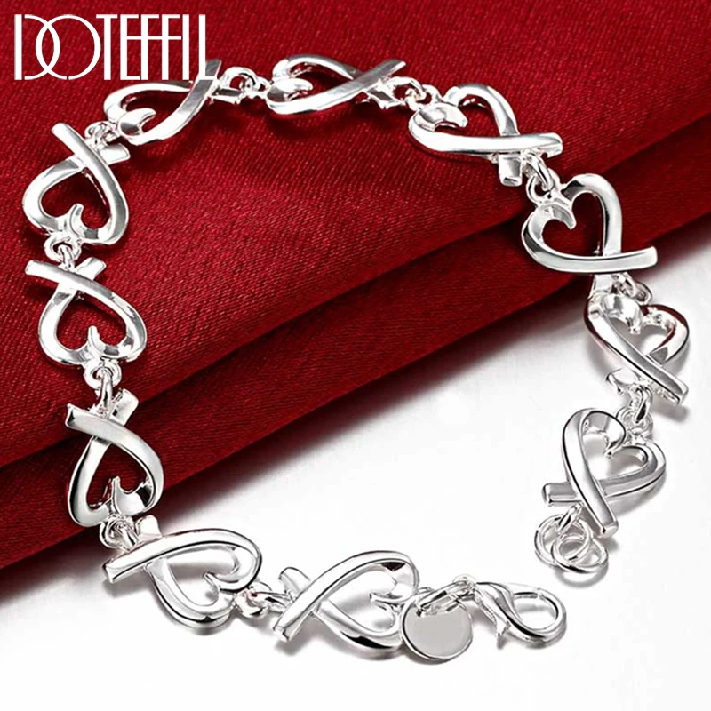 

DOTEFFIL 925 Sterling Silver Full Heart Chain Bracelet For Woman Wedding Engagement Fashion Party Charm Jewelry