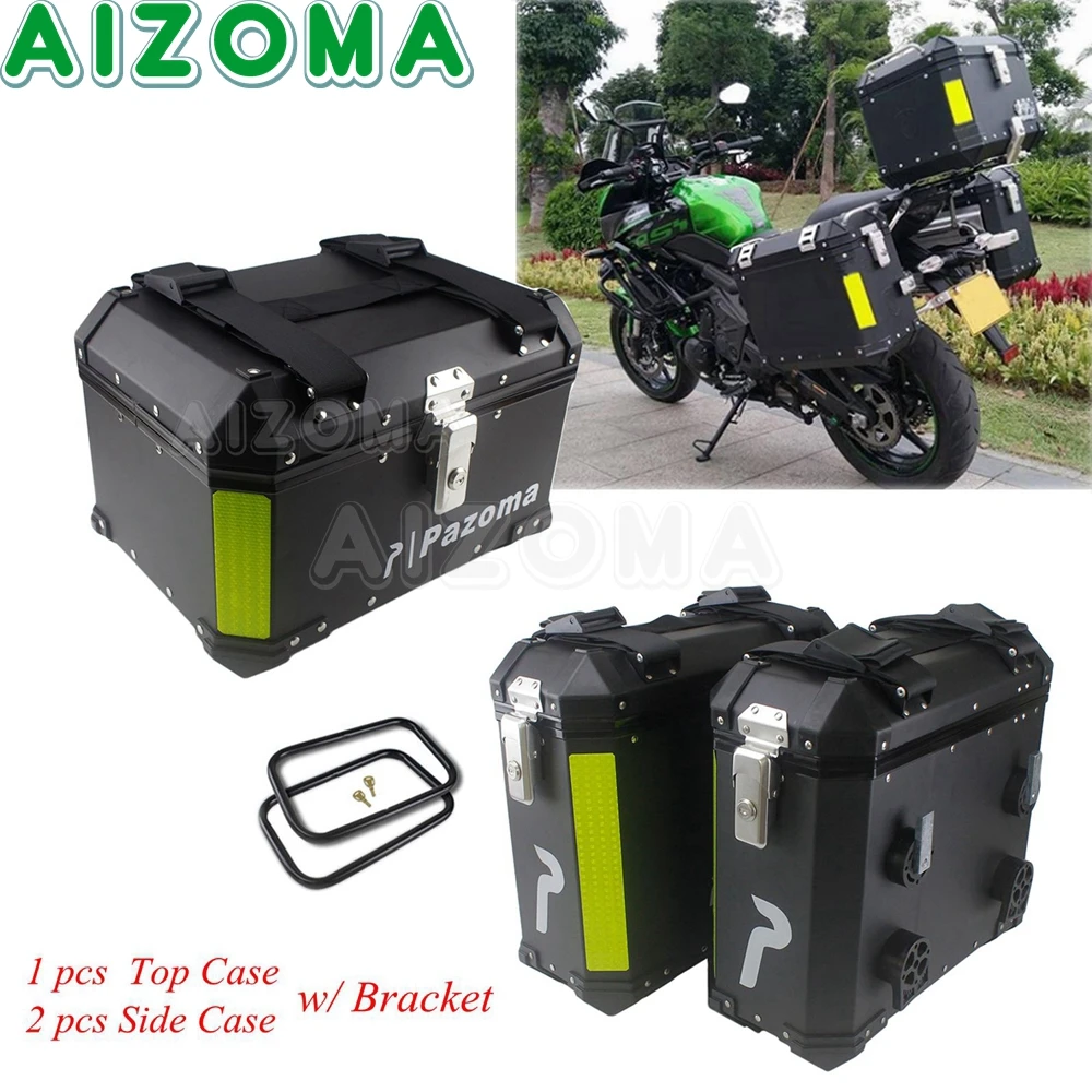 1 Set Aluminum Motorcycle Top Case + Side Box Saddlebag For KAWASAKI SUZUKI YAMAHA BMW R1200GS R1250GS Luggage Sidecases Top Box