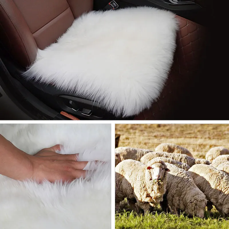 AUTOROWN Genuine Fur Sheepskin Car Seat Covers 1 Set Warm Universal Car Sear Cover Universal Auto Interior Accessories