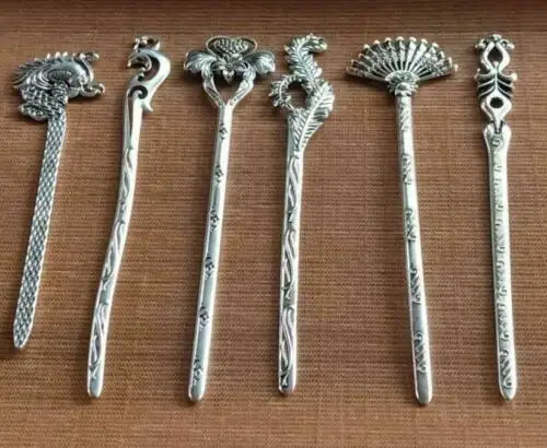 

Antique 6Pc Set Vintage Chinese Bridal Hairpin Tibetan Silver Hair Accessories