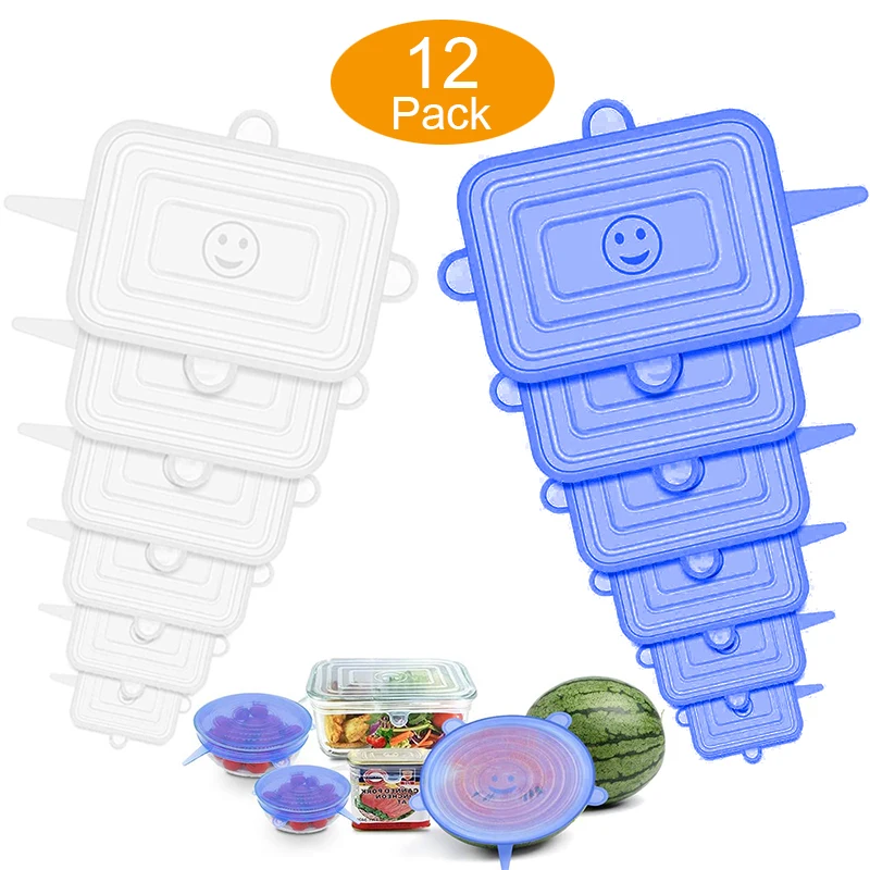 

12PCS Reusable Silicone Food Cover Stretch Lids Universal Food Wrap Cover Fresh Keeping Kitchen Silicone Bowl Lids Caps