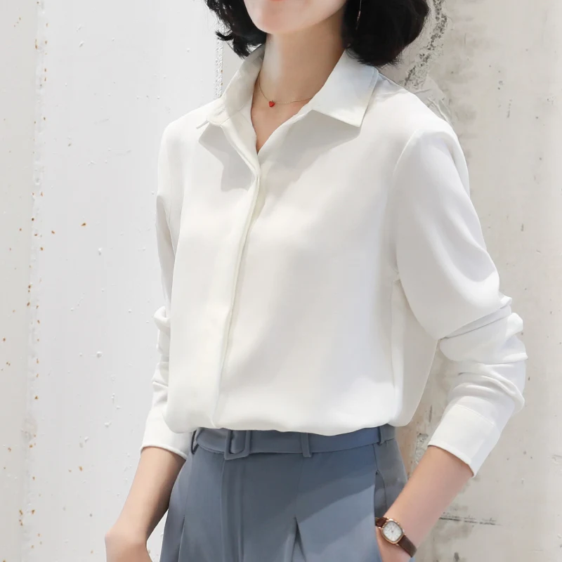 Brand Simplicity Chiffon Shirt and Tops 2024 New Women Solid Colors Casual Long Sleeve Blouse Lady Office OL Shirts Blusas