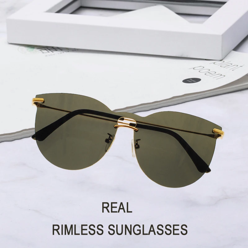 REAL Rimless Sunglasses Summer Oversized Vintage Women Men Shades Eyeglasses Brand Designer Fashion UV400 Anti Blue Light