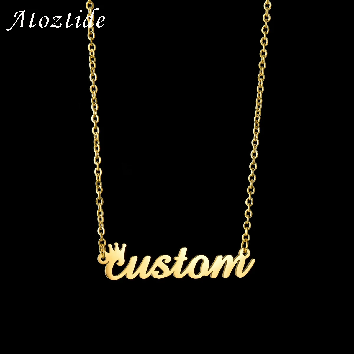 Atoztide Customized Fashion Stainless Steel Name Necklace Personalized Engrave Letter Choker Pendant Nameplate for Women Gift