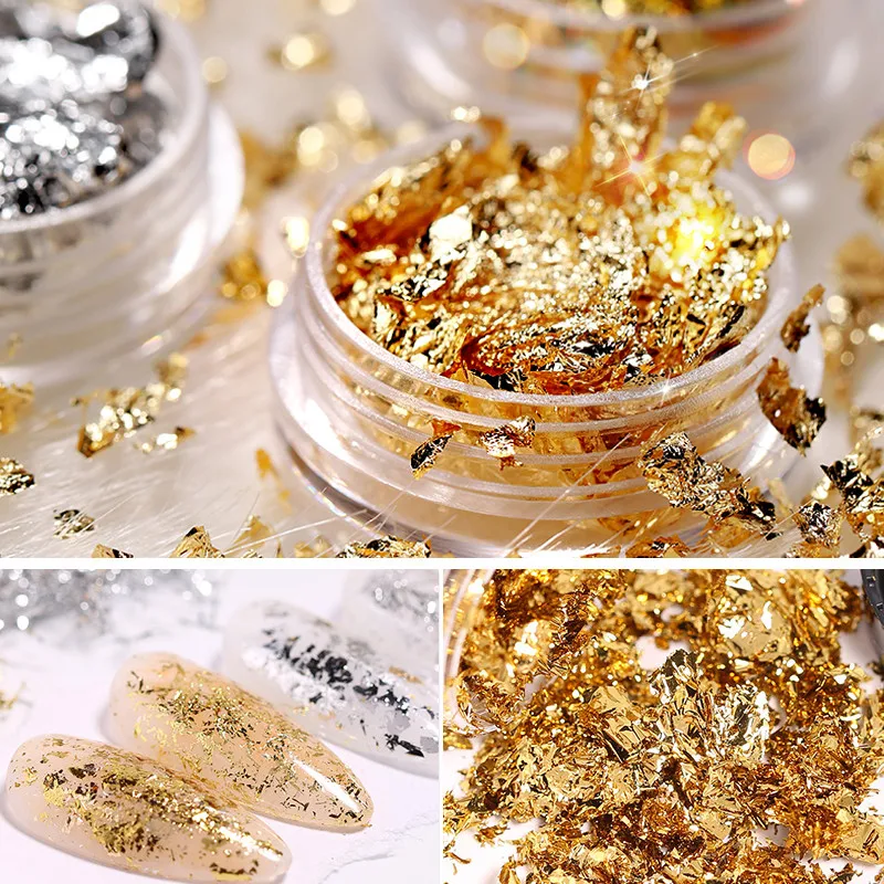 1/4 Box Nail Art Gold Silver Fashion Gel Nail Foil Paper 3D Irregular Aluminum Sticker DIY Manicure Glitter Decoration Tools