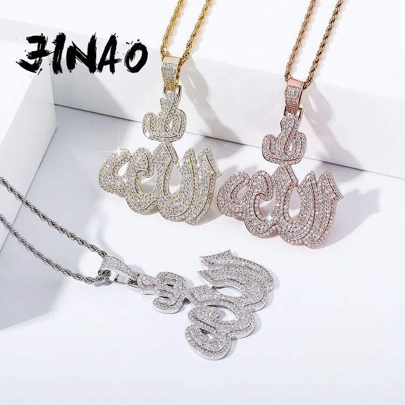 JINAO High Quality Iced Out Cubic Zirconia Pendant Necklace Gold Silver Color Hip Hop Fashion Jewelry Gift For Men and Women