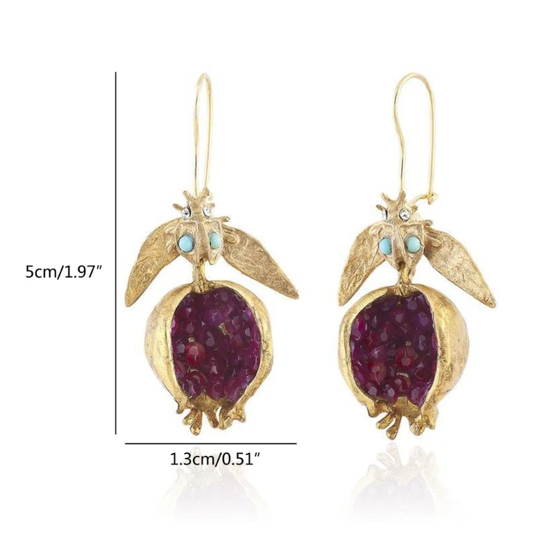 Vintage Fruit Red Pomegranate Crystal Drop Earrings for Women Fashion Jewelry