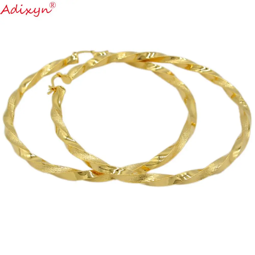 Adixyn 10cm Big Circle African Earrings for Women Gold Color Ethiopian Twisted Hoop Earrings Arab Jewelry N07101