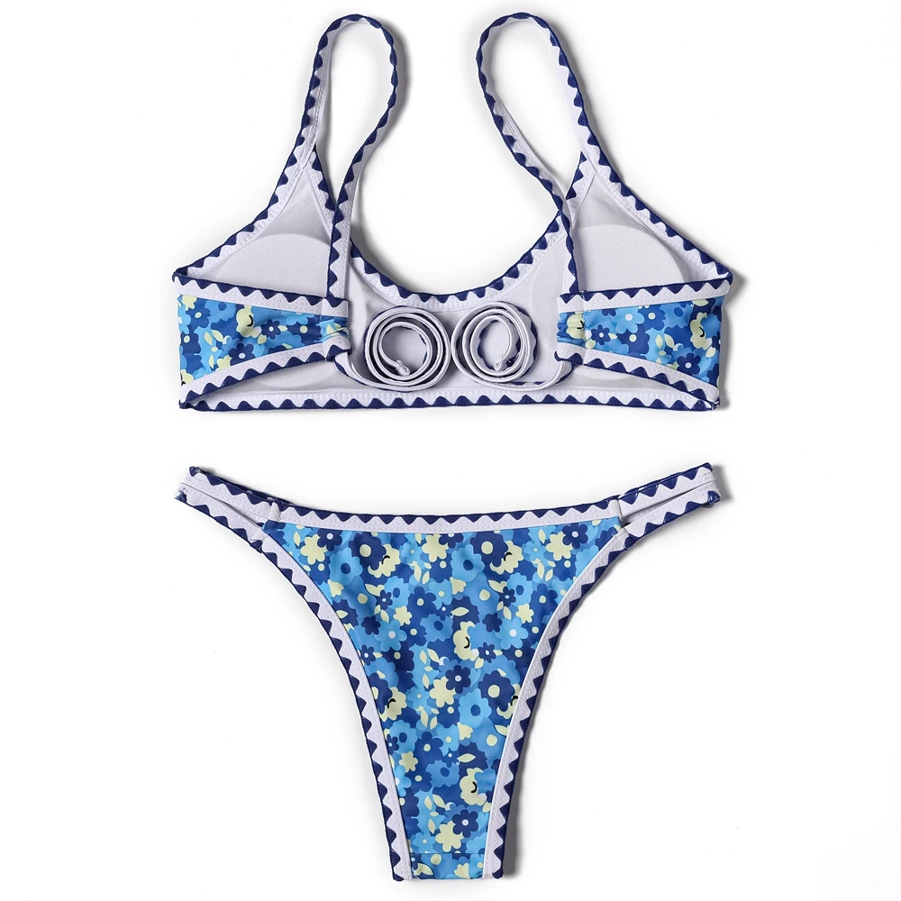 ZTVitality Swimwear Women 2022 New Arrival Print Whip Stitch Sexy Bikini Padded Bra Mid Waist Bandgae Swimsuit Brazilian Biquini