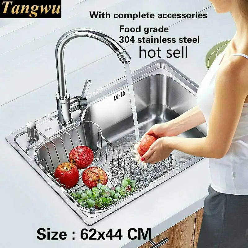 

Free shipping Food grade 304 stainless steel kitchen sink 0.8 thick ordinary single trough washing dishes hot sell 620x440 MM