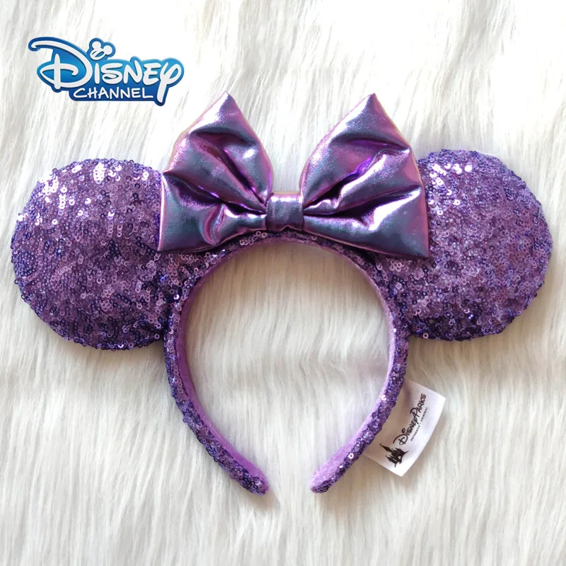 Disney Purple Sequins Mickey Mouse Ears Disneyland Minnie Headband Headwear Children Beauty Toys Cosplay Party Decoration Gift