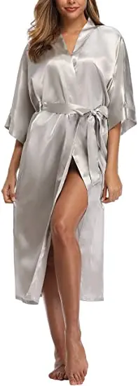 Sexy women extra long bathrobe Silky Satin robe Charming Women\'s Lengthened Casual Bathrobe Long Sleeved Robe Homewear