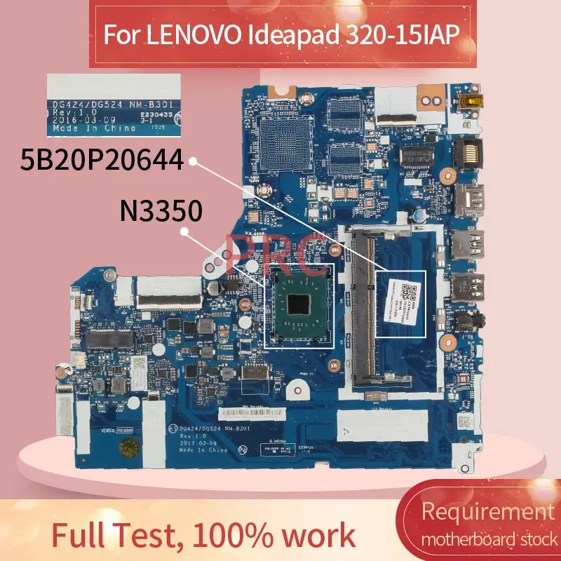 N3350 CPU For LENOVO Ideapad 320-15IAP 15Inch Notebook Mainboard NM-B301 DDR3 Laptop Motherboard Tested