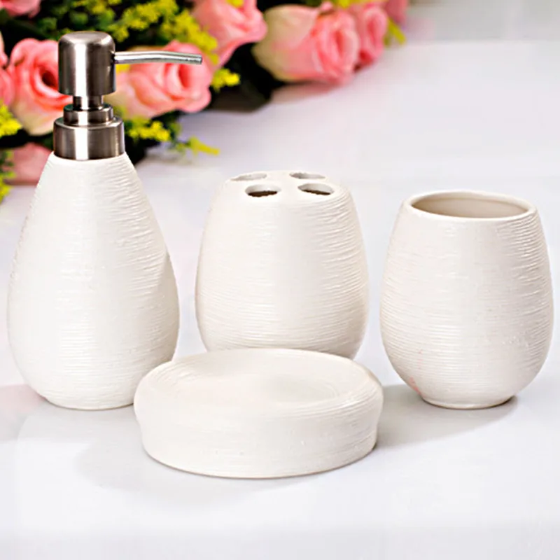 Bathroom Ceramic Set Shampoo Dispenser Bottle Soap Dish Toothbrush Holders Rinse Cup Bathroom Accessories Set