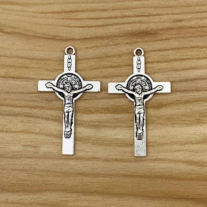 20 Pieces Cross Christ Jesus Crucifix Silver Color Charms Pendants for DIY Necklace Jewelry Making Findings Accessories