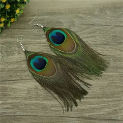 1 Pair Long Design Statement Crystal Peacock Feather Drop Earrings For Women Bijoux