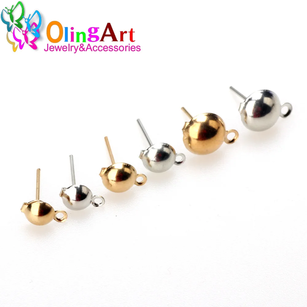 Olingart 50pcs 5/6/8mm Gold Silver plated Stud Earring Blank Base Fit Cabochon Settings Ear Post Earring DIY Jewelry Making