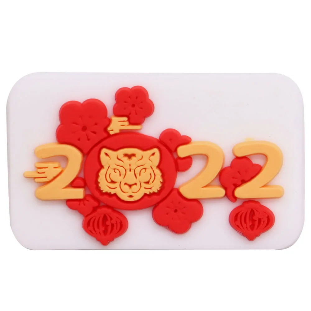 1PCS PVC Cartoon Shoe Charms Chinese Lantern Paper Folding Fan Red Envelope Tiger Happy New Year Shoes Decoration Buckle Gift