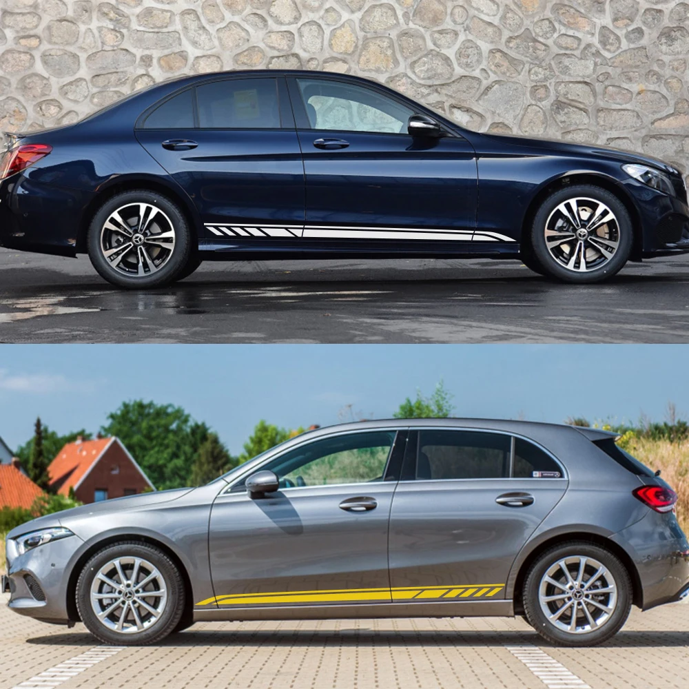 자동차 사이드 스트라이프 PVC 스티커 메르세데스 벤츠 W205 W204 W203 W212 C 클래스 C180 C200 C300 C63 비닐 스타일링 튜닝 액세서리