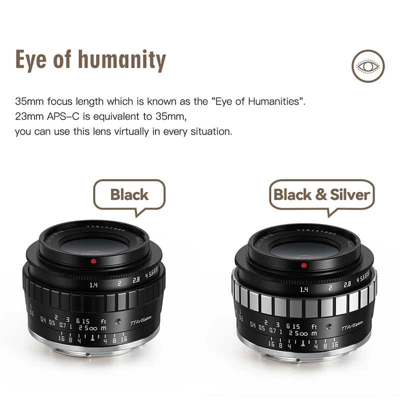 TTArtisan 23mm F1.4 APS-C Manual Focus Lens for Sony E-Mount/Fuji X-Mount/Canon EOS-M/M43-Mount Camera A5000 A5100 A6000 A6100