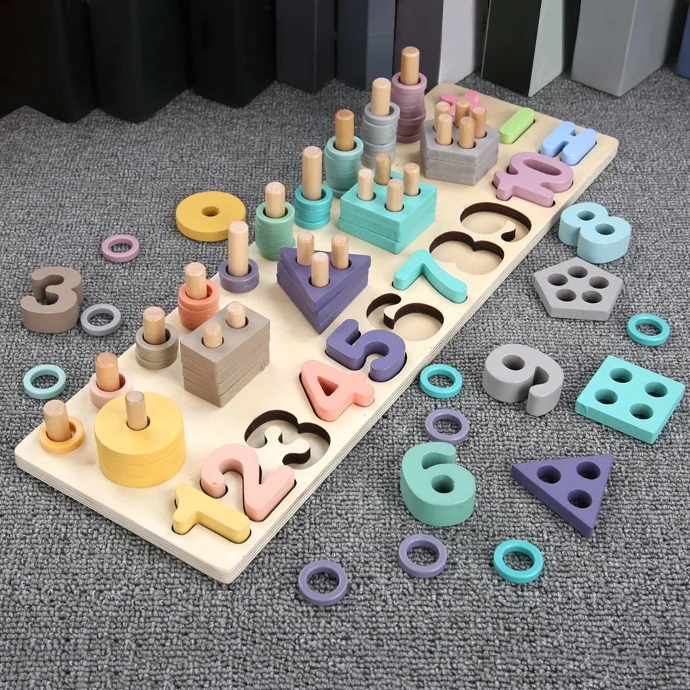 Kids Early Education Props Montessori Wooden Toys Geometric Shape Cognition Matching Math Baby Early Children Birthday Xmas Gift