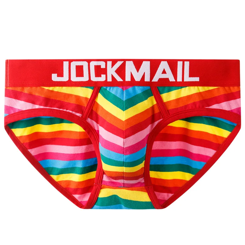 JOCKMAIL Fashion Gay Men\'s Underwear Rainbow Color LGBTQ Party Clothing Sexy Briefs Striped Shorts Fitness Casual Underpants