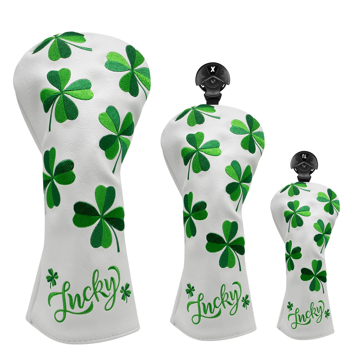 

Premium Leather Golf Headcovers, Lucky Clover Driver Fairway Wood Hybrid Mallet Blade Putter Cover, Fits Golf Headcovers