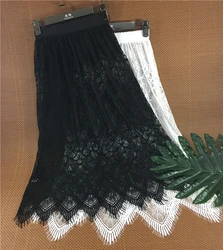 Women Sexy Mesh Lace Sheer Transparent Long Tulle Skirt Ladies Elastic High Waist Black White Midi Skirt Overskirt Petticoat