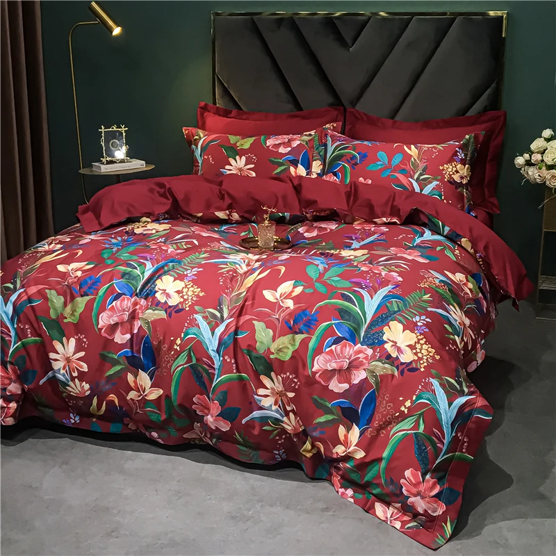 3D Dense Flowers Bedding Sets Bed Sheets Pillowcase Quilt Cover Duvet Cover Pure Cotton Fabric 1000TC High-Density Super Soft