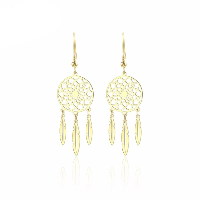 Stainless Steel Geometric Dream Catcher Charm Exquisite Hollow Hanging Dream Female Drop Earrings Jewelry Gift