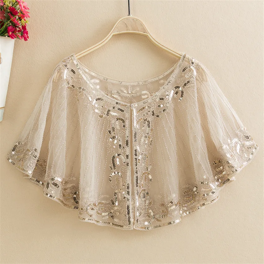 

New Elegant Women Short Lace Shawl Capes Europe and America Lady Sequins Wrap Bolero Accessories Coat Princess Tops Outwear 1438