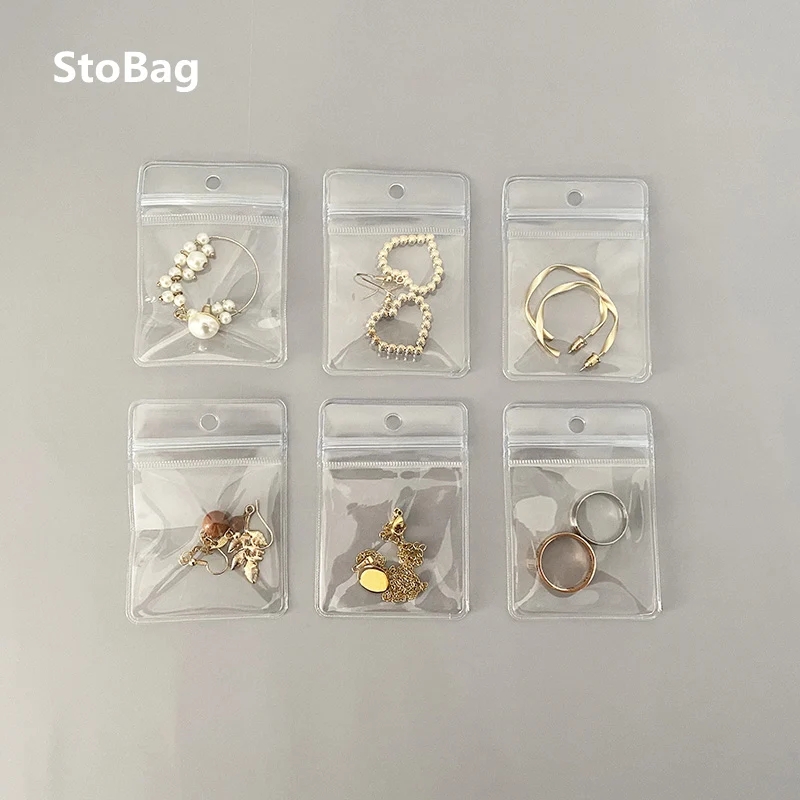 

StoBag 50pcs/Lot 25Wires/50Wires With Hole Transparent Ziplock Bag Decoration For Jewelry Earrings Storage Packaging Thicken