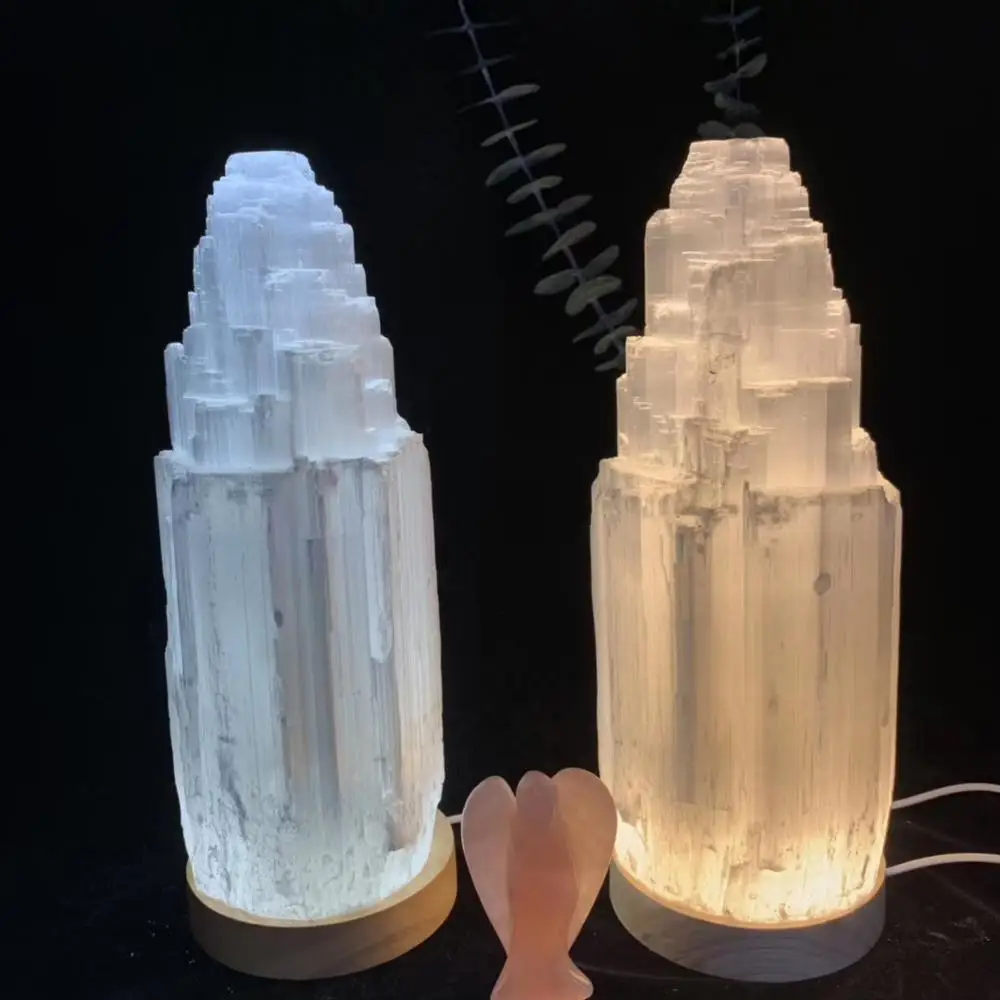 Selenite Lamp Natural Quaryz Lamp Crystal Flame Reiki Healing Mineral Specimen Wedding Decoration Home Decor