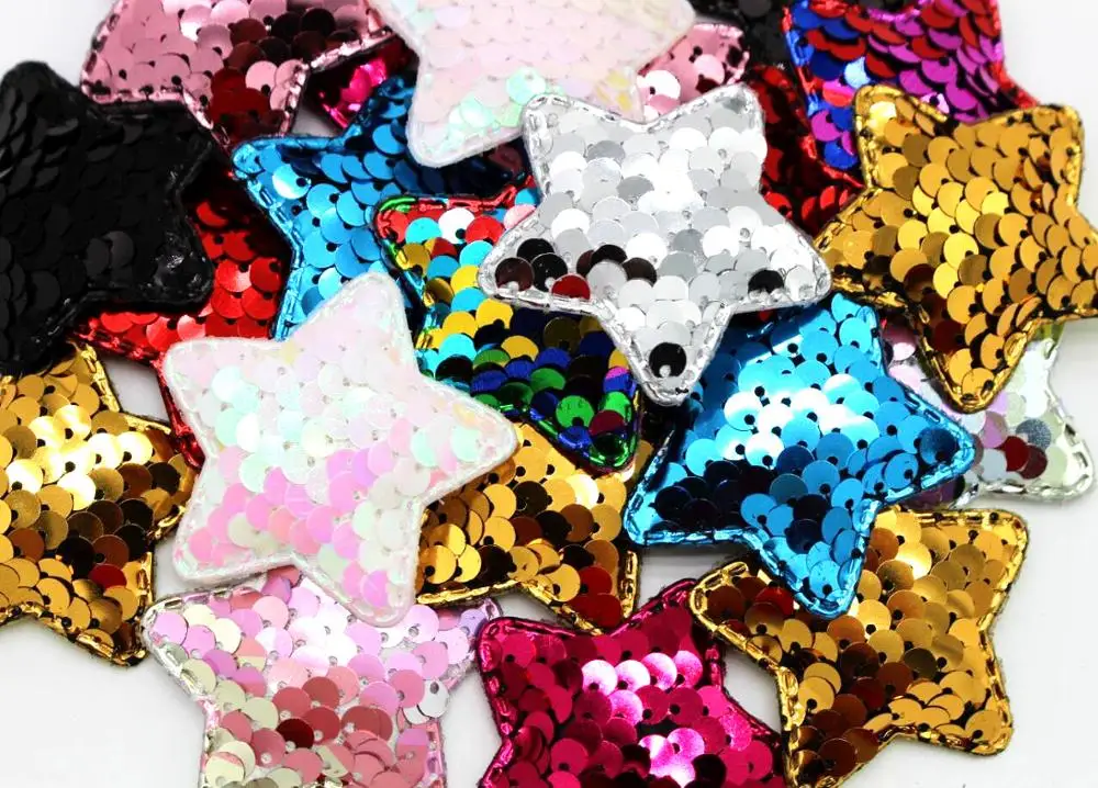 48mm 20PCS colorful reversible five-pointed star sequins patch hairpin glitter DIY crafts material decoration mixed fashion clot