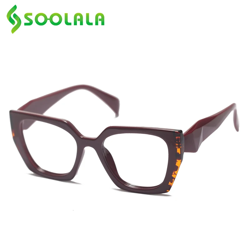 

SOOLALA 2021 Square Reading Glasses Women Unique Arms Ladies Gafas Presbicia Magnifying Glasses Frame +0.5 0.75 1.0 1.5 to 4.0