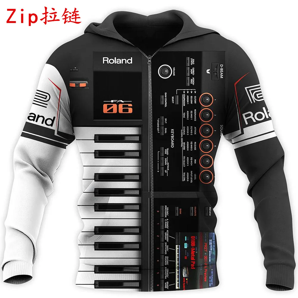 ROLAND Piano Music Art 3D All Over camicie stampate moda autunno felpa uomo donna Casual Harajuku felpe con cappuccio Z022