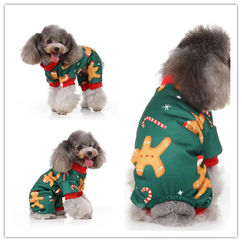 

Dog Clothes Pet Pajama Jumpsuit Cookie Man Christmas Costume Thick Warm Lining Villi Holiday Party Birthday Poodle Drop Shipping