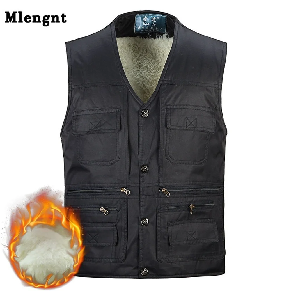 

Winter Fleece Warm Vest For Men Autumn Male Casual Multi Pocket Photographer Sleeveless Jacket Mens Waistcoat With Many Pockets