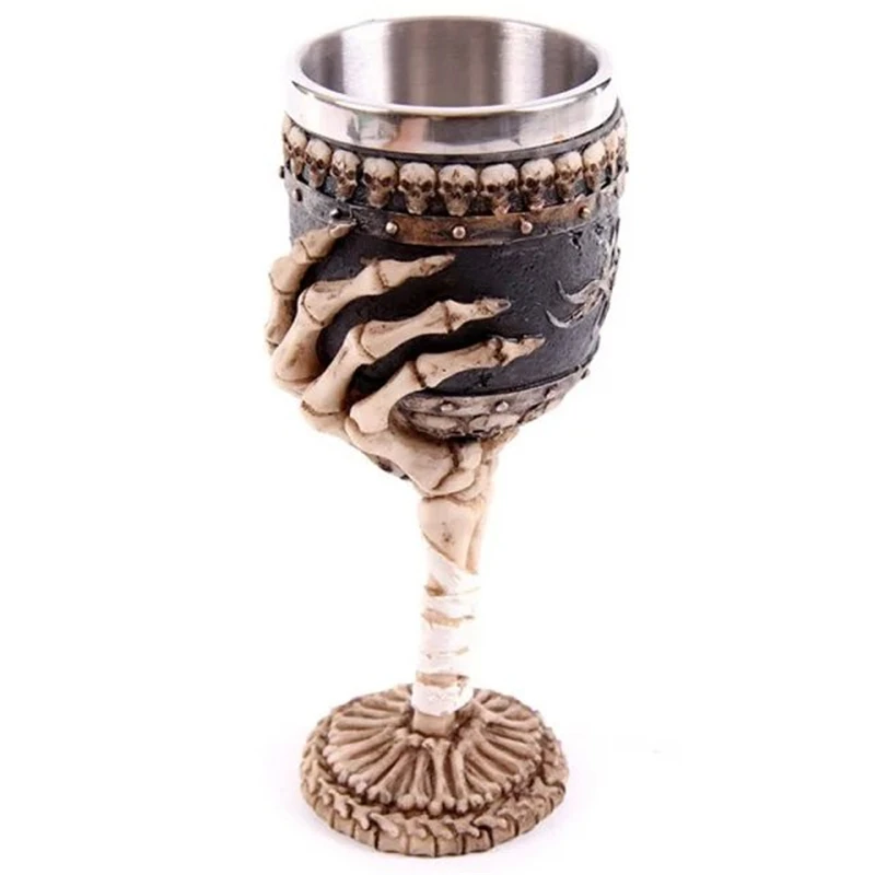 180ml Retro Horn Skull Resin Beer Mug Stainless Steel Skull Knight Halloween Coffee Cup Viking Tea Mug Ceramic Tiki Mug