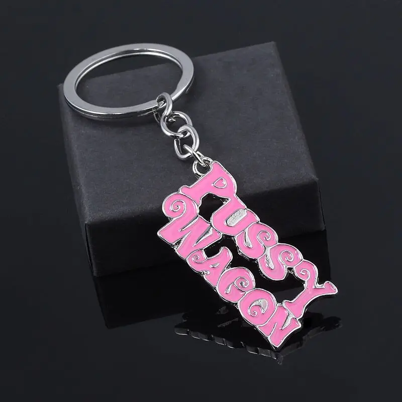 Pussy Wagon Metal Keychain High Quality Kill Bill Pink Letter Enamel Keyring Keys Men Car Women Bag Accessories