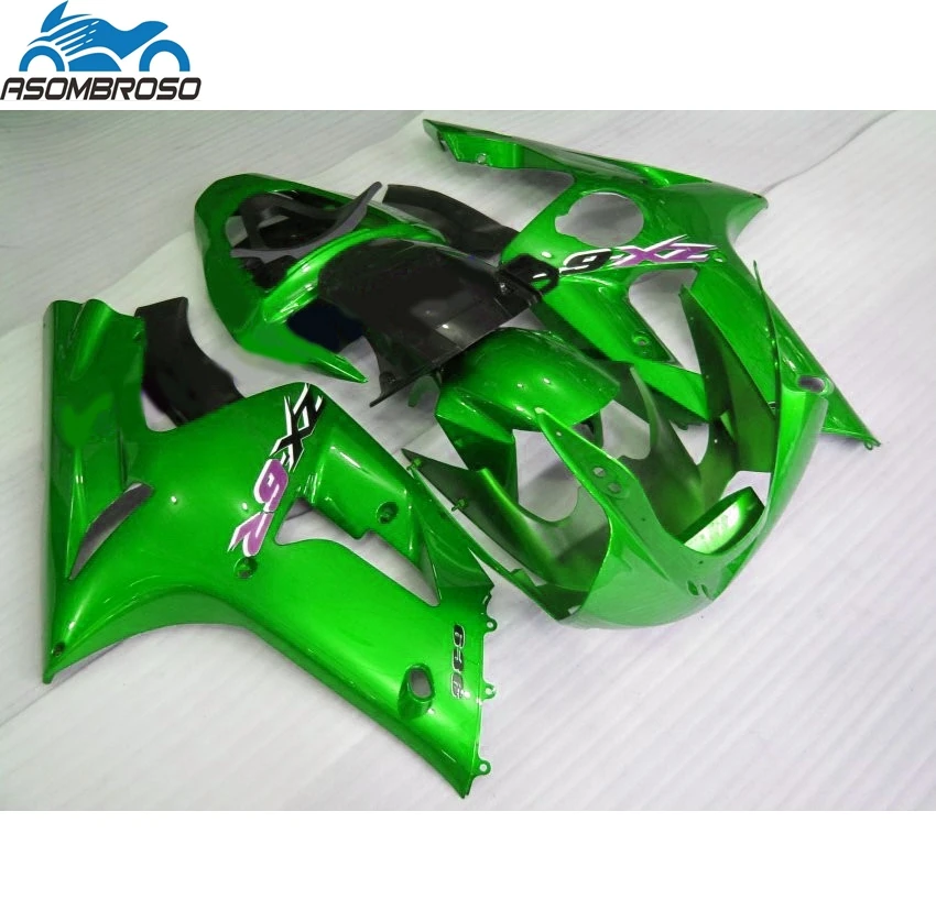 

100% Injection Molding plastic racing parts for Kawasaki Ninja ZX6R fairing kit 2003 2004 green black set zx6r 03 04 BN15