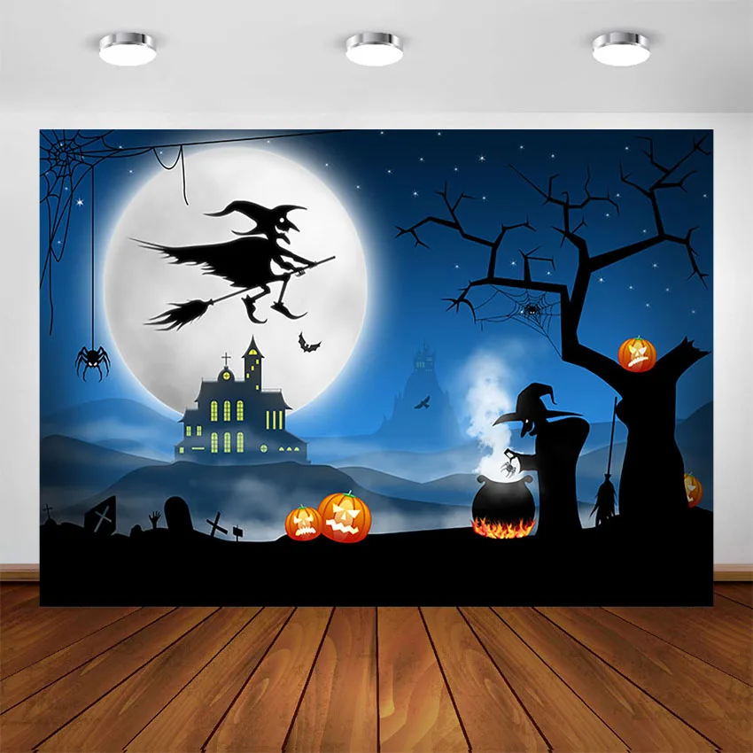 

Halloween Photography Backdrop Pumpkin Lantern Castle Horror Night Witch Halloween Party Banner Kids Children Photo Background